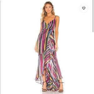 MICHAEL COSTELLO x REVOLVE Atienne High Low Maxi Dress w/ Train in Multi Size M